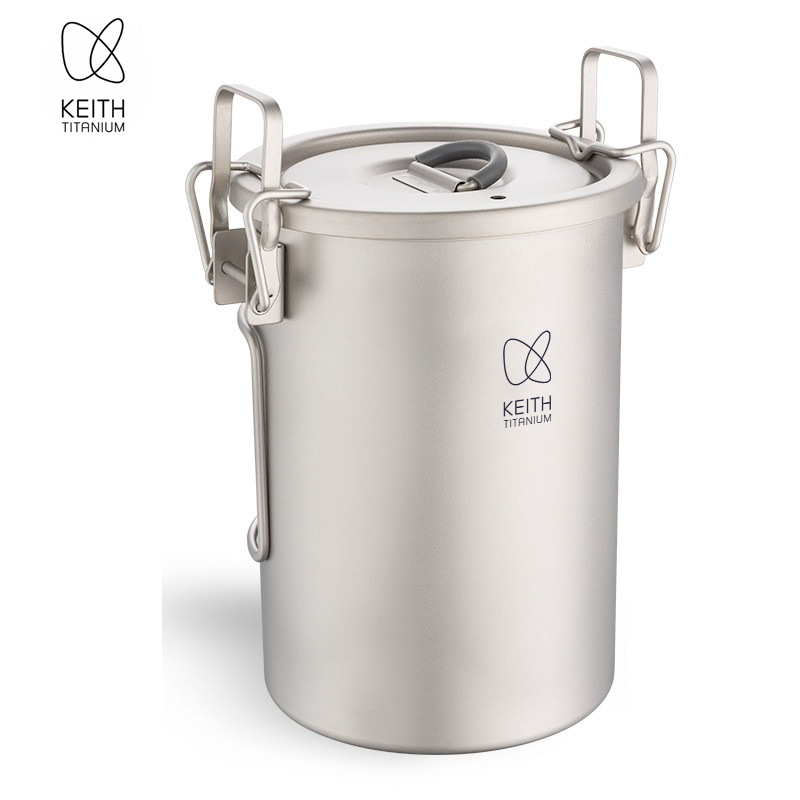 Outdoor Camping Cooking Set - KEITH หม้อหุงข้าวไทเทเนียมบริสุทธิ์, หม้อหุงข้าวแบบพกพาขนาด 900 มล., หม้อหุงข้าวอเนกประสงค์สำหรับตั้งแคมป์กลางแจ้งสำหรับการเดินป่า