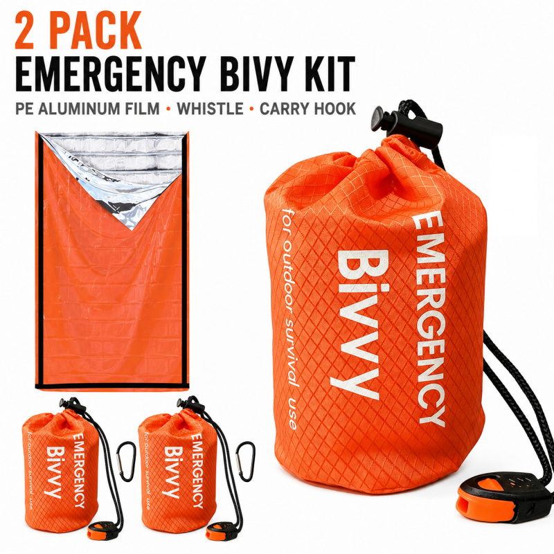Outdoor Camping Sleeping Bag - ถุงนอนฉุกเฉิน 2 แพ็ค, ถุงนอนฟอยล์อลูมิเนียม PE พร้อมกระเป๋าคุณภาพสูง,