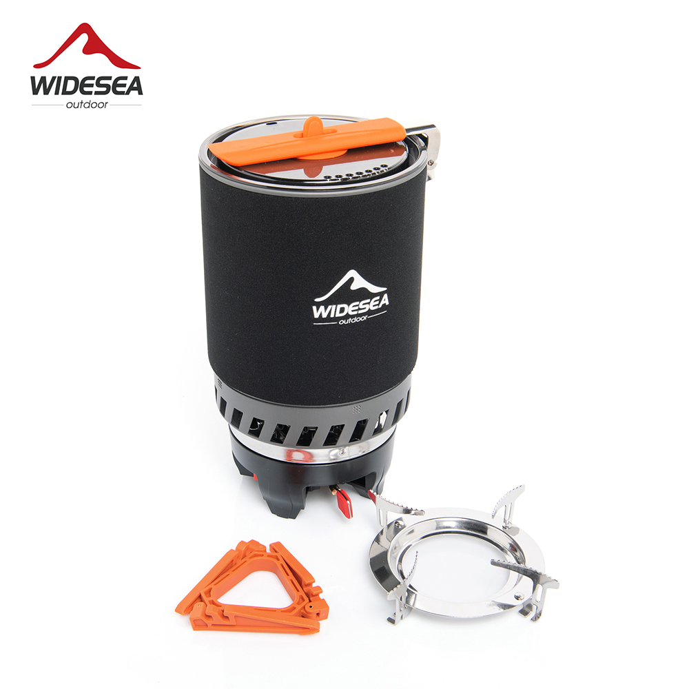 Outdoor Camping Cooking Set - ชุดอุปกรณ์ทำอาหารสำหรับตั้งแคมป์ Widesea พร้อมเครื่องแลกเปลี่ยนความร้อน เตาแก๊สกลางแจ้ง ชุดหม้อสำหรับนักท่องเที่ยว ชุดถ้วย
