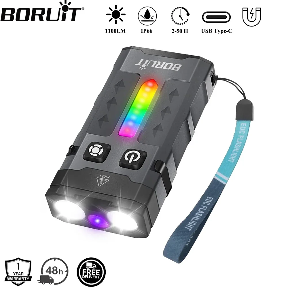 Outdoor Camping Lantern - ไฟฉายพวงกุญแจ BORUiT EV20 1100LM EDC UV