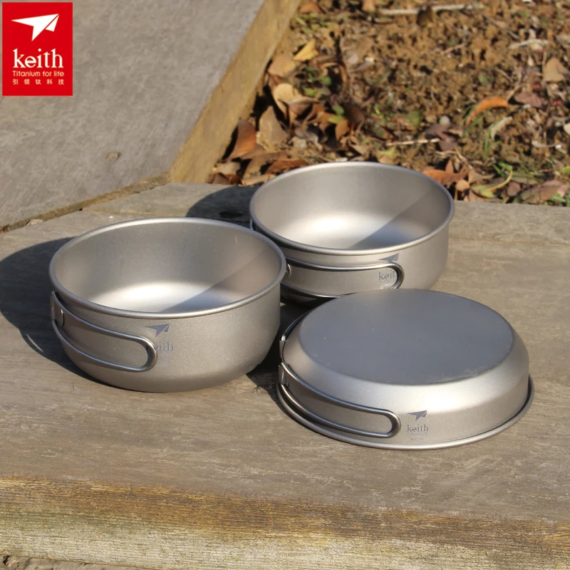 Outdoor Camping Cooking Set - Keith 3PCS ไทเทเนียมเครื่องครัวกระทะชามชุดพับ Cook ชุดเดินทางกลางแจ้งการล่าสัตว์ตั้งแคมป์ชุดทําอาหาร Ti6053