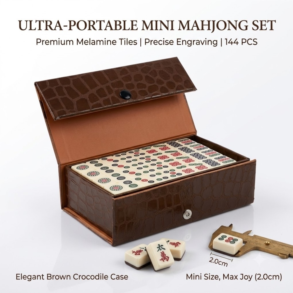 Outdoor Camping Games - เกมไพ่จีนโบราณ 144 แผ่น พร้อมกล่องหนังวินเทจ น้ำหนักเบา เหมาะสำหรับงานเลี้ยงครอบครัวและตั้งแคมป์กลางแจ้ง