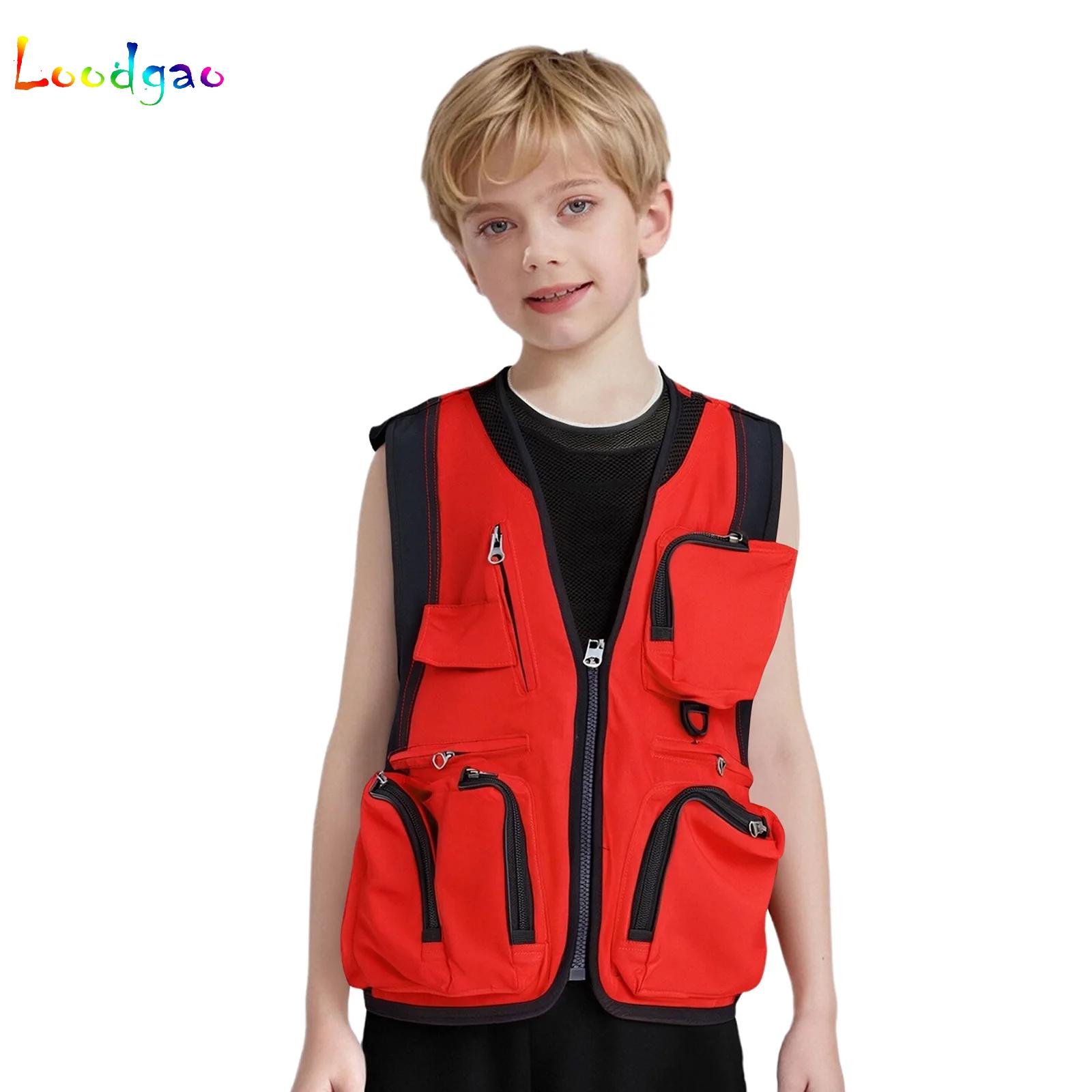 Outdoor Camping Kids Activities - เสื้อกั๊กเด็กผู้ชายเด็กผู้หญิงสำหรับกิจกรรมกลางแจ้ง เสื้อกั๊กแบบไม่มีแขนพร้อมกระเป๋าซิป เหมาะสำหรับใส่ไปโรงเรียน ตั้งแคมป์ ตกปลา