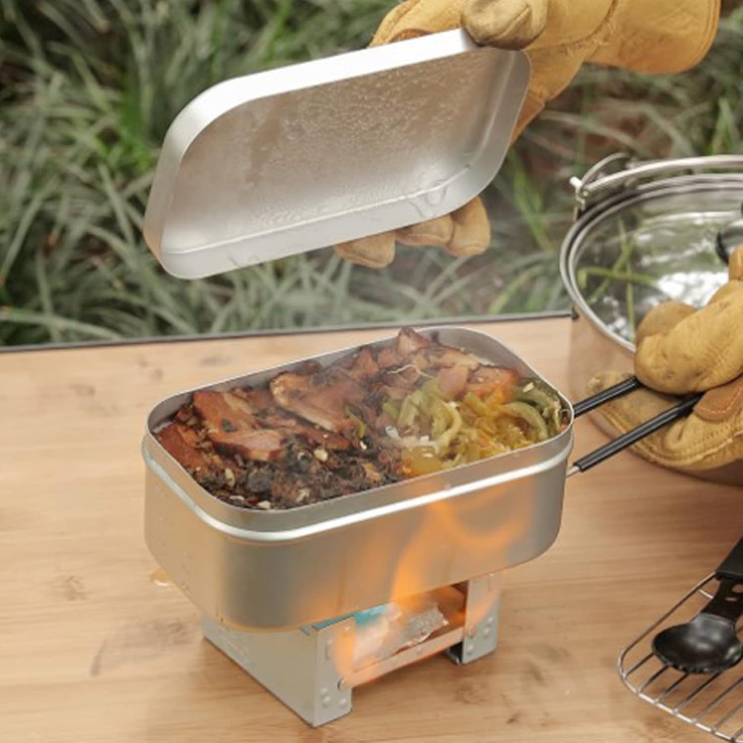 Outdoor Camping Essentials - ที่จับกล่องเบนโตะแบบพับได้, ภาชนะบรรจุอาหารกลางวันสำหรับผู้ใหญ่, เครื่องครัวอลูมิเนียมสำหรับตั้งแคมป์, กล่องอาหารกลางวันสำหรับปิกนิก, แคมป์ปิ้ง, เดินป่า