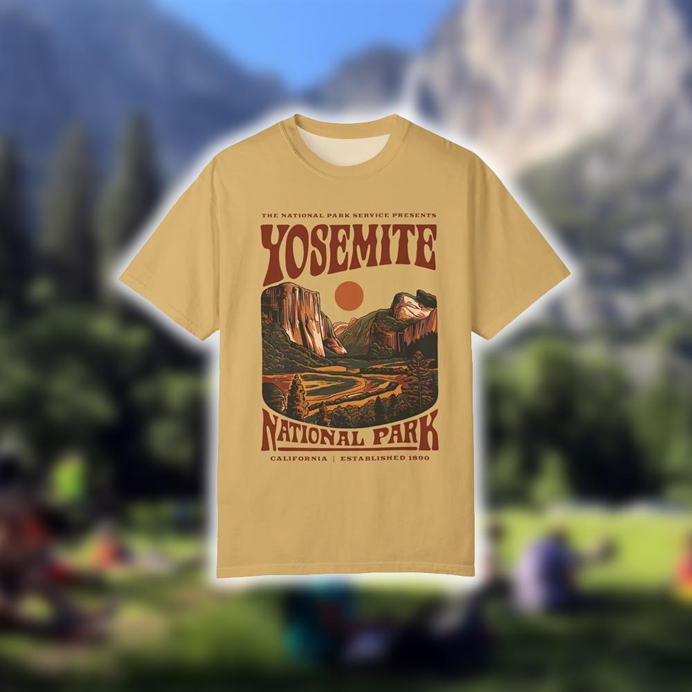 Outdoor Camping Yosemite - เสื้อยืดพิมพ์ลายวินเทจแห่งอุทยานแห่งชาติโยเซมิตี สหรัฐอเมริกา แคลิฟอร์เนีย ของที่ระลึกจากการเดินทาง เสื้อยืดสำหรับกิจกรรมกลางแจ้ง เดินป่า