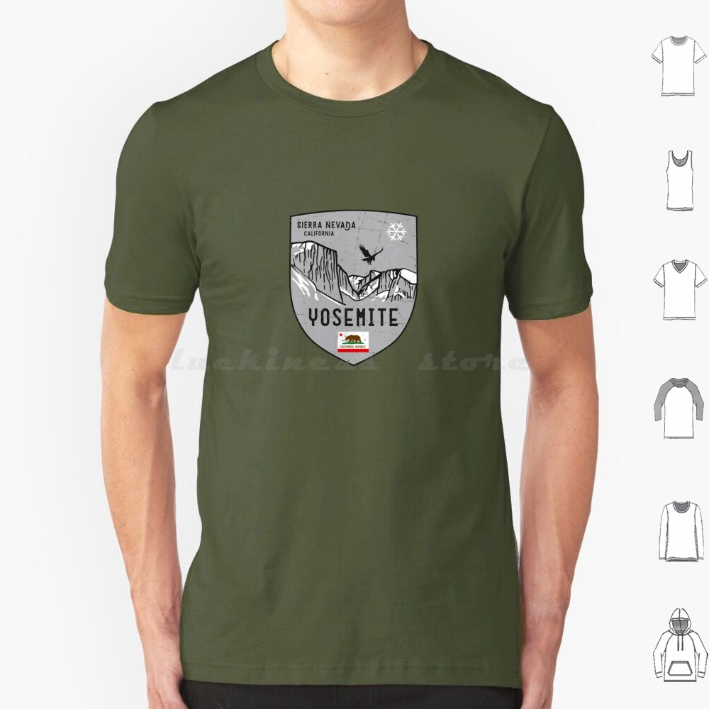 Outdoor Camping Yosemite - เสื้อยืดลายตราสัญลักษณ์โยเซมิตี แคลิฟอร์เนีย ไซส์ใหญ่ ผ้าฝ้าย 100% ลายภูเขา